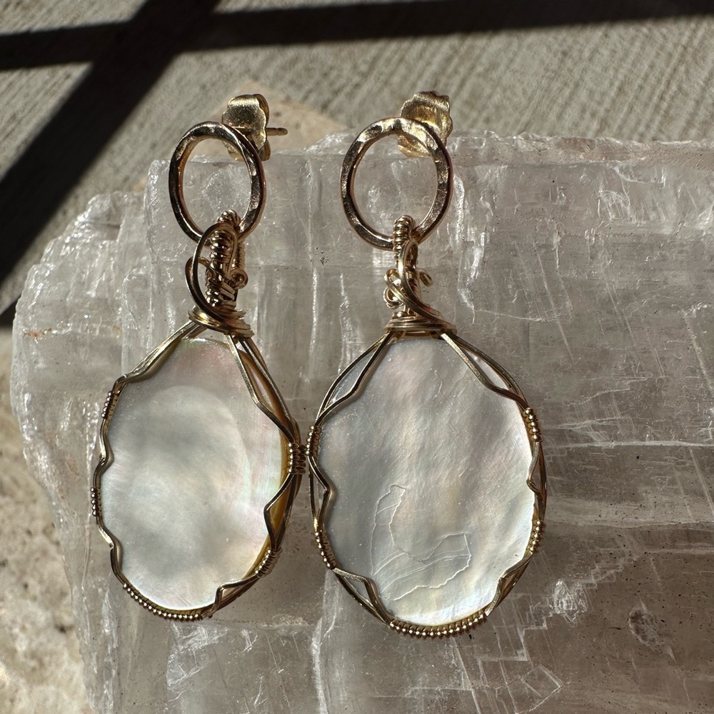 14k Gold Fill Natural Mother of Pearl Statement Earrings